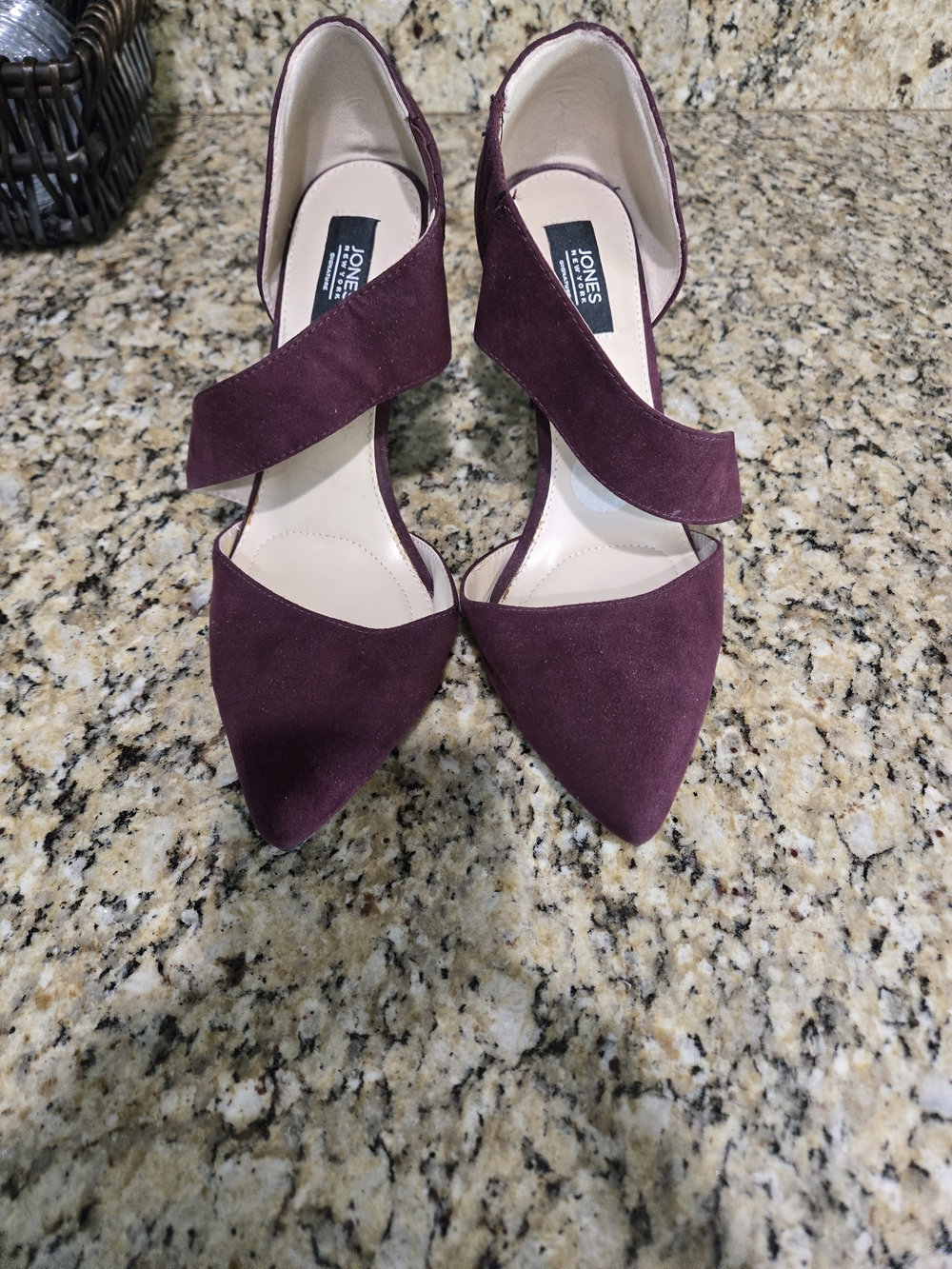 Jones New York Plum Suede Pointed-Toe Cross-Strap Heels